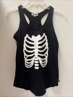 Tipsy Elves Black Racerback Tank with White Ribcage Print Size S